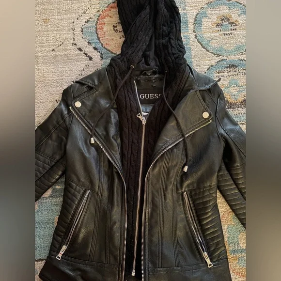 GUESS Black Leather Jacket for Women - Picture 1 of 5